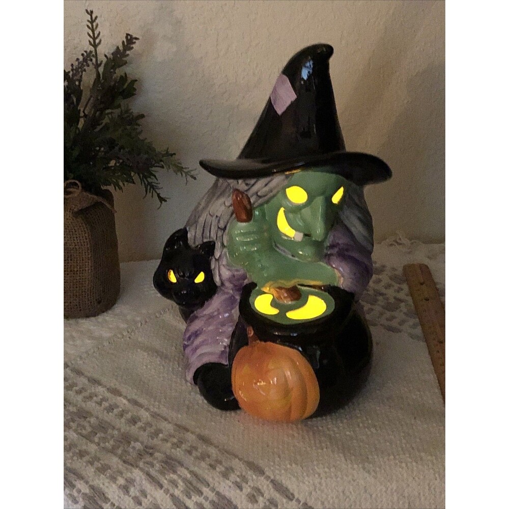 Halloween Witch Pumpkin Tea Light Candle Table Decor Vintage Heartline Ceramic